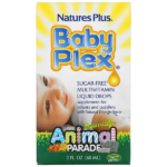 NaturesPlus, Source of Life, Animal Parade, Baby Plex, жидкие мультивитаминные капли без сахара, с натуральным вкусом апельсина, 60 мл