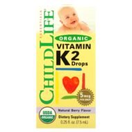 ChildLife Essentials, органический витамин K2 в каплях, натуральный ягодный вкус, 5 мкг, 7,5 мл