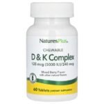 NaturesPlus, жевательный комплекс D 5000 iu  и K 240 mcg , ягодное ассорти, 60 таблеток