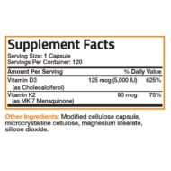 Витамин K2 (MK7) с добавкой D3 для здоровья костей и сердца Формула без ГМО 5000 МЕ витамина D3 и 90 мкг витамина K2 MK-7, 120 капсул - Image 3