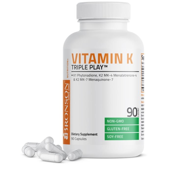 Bronson - Vitamin K Triple Play, с витамином К1 и К2, 550 мкг, 90 капсул
