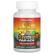 NaturesPlus, Source of Life, Animal Parade, витамин D3, без сахара, с натуральным вкусом черешни, 12,5 мкг (500 МЕ), 90 таблеток