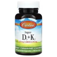 Carlson, Super D3 + K2, 5000 IU, 90 вегетарианских капсул