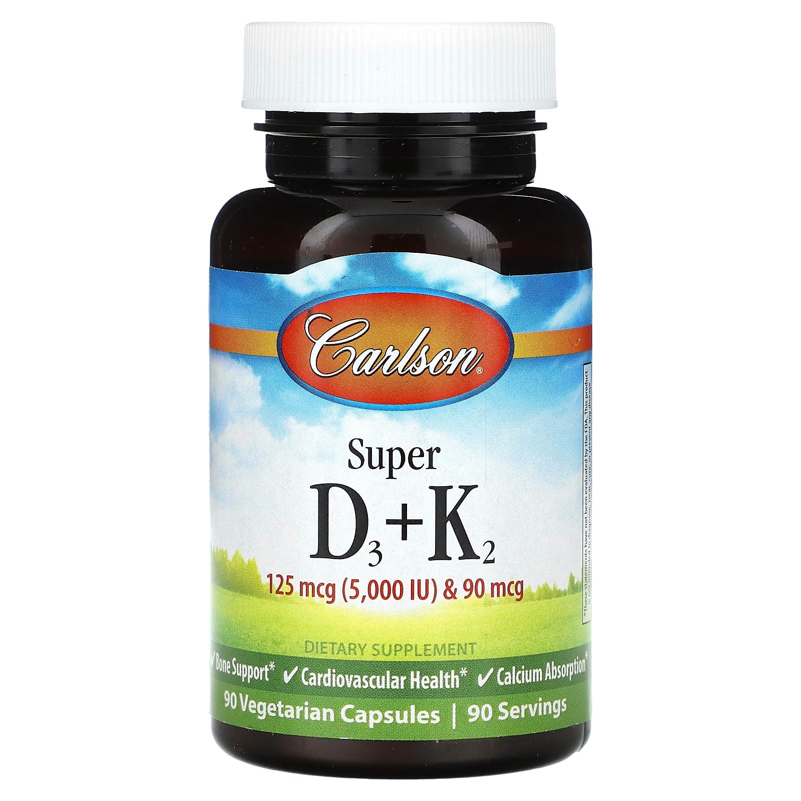 c3e50f5a6c60a4b2ceeb3c305b6f8144_041425235316.jpeg Carlson, Super D3 + K2, 5000 IU, 90 вегетарианских капсул — изображение 1