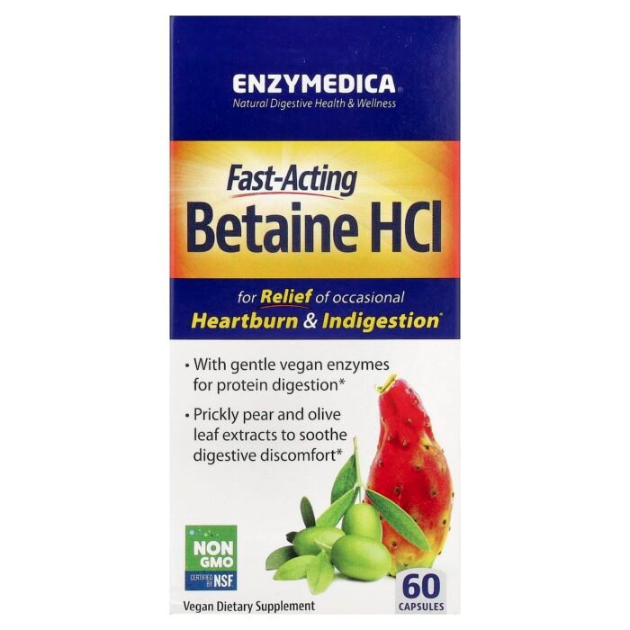 Enzymedica, Betaine HCI, быстродействующий бетаин гидрохлорид, 60 капсул